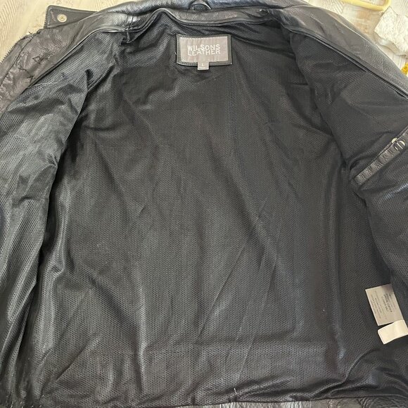 Wilsons Leather Black Leather Moto Jacket Mens LARGE Lined Zip Biker ~ READ - Picture 6 of 10